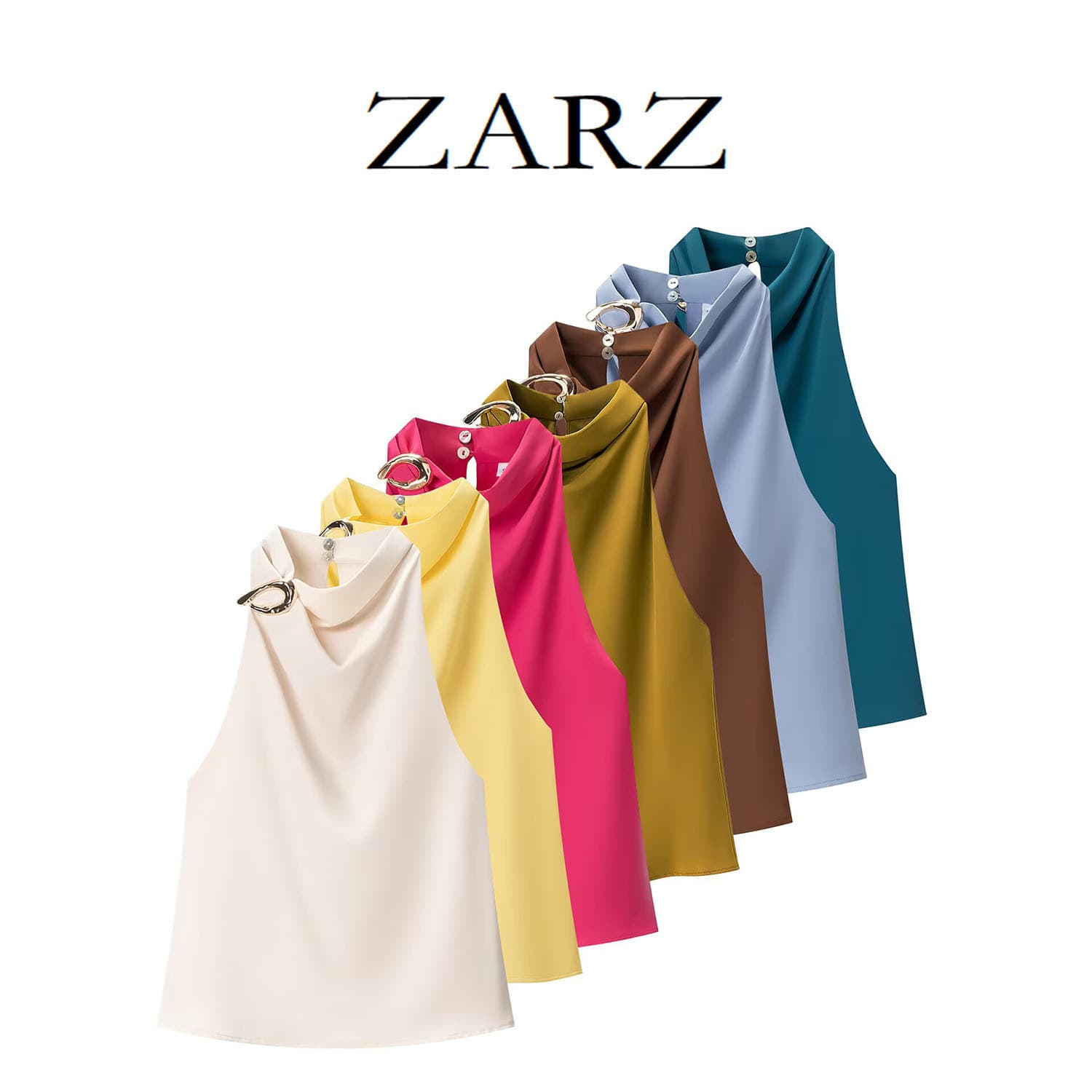 Women's Clothing Halter Neck Top Chic Fashionable Embellishments Regular Fit Polyester Tank Top