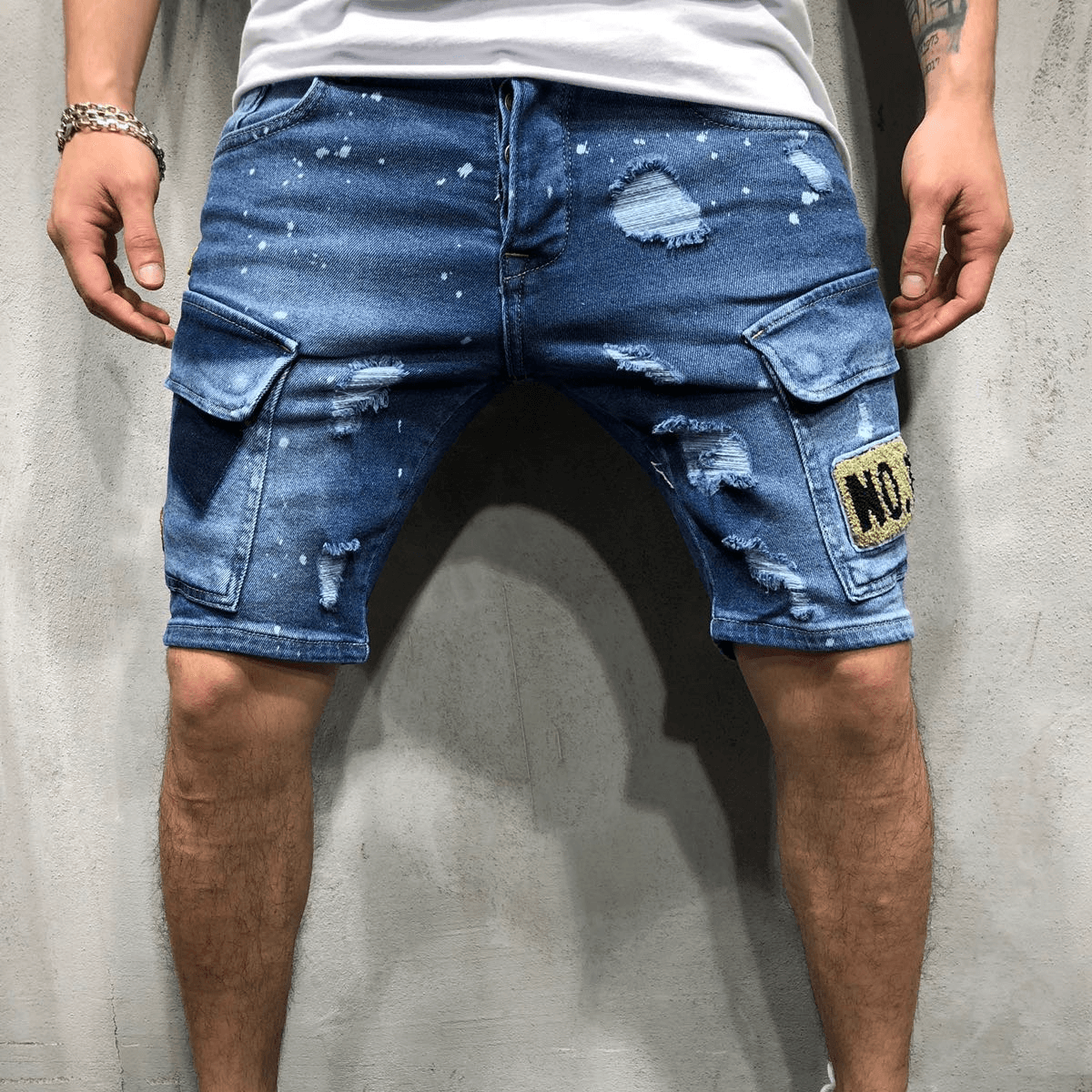 Men's Torn Slim Fit Chino Pants Badge Chino Pants