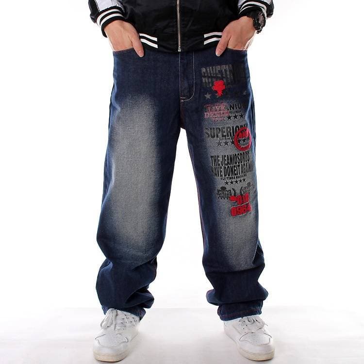 Men's Clothing Plus Size Trendy Hip Hop Jeans Plus Size Men's Hip Hop Washed Embroidered Loose Casual Skateboard Pants