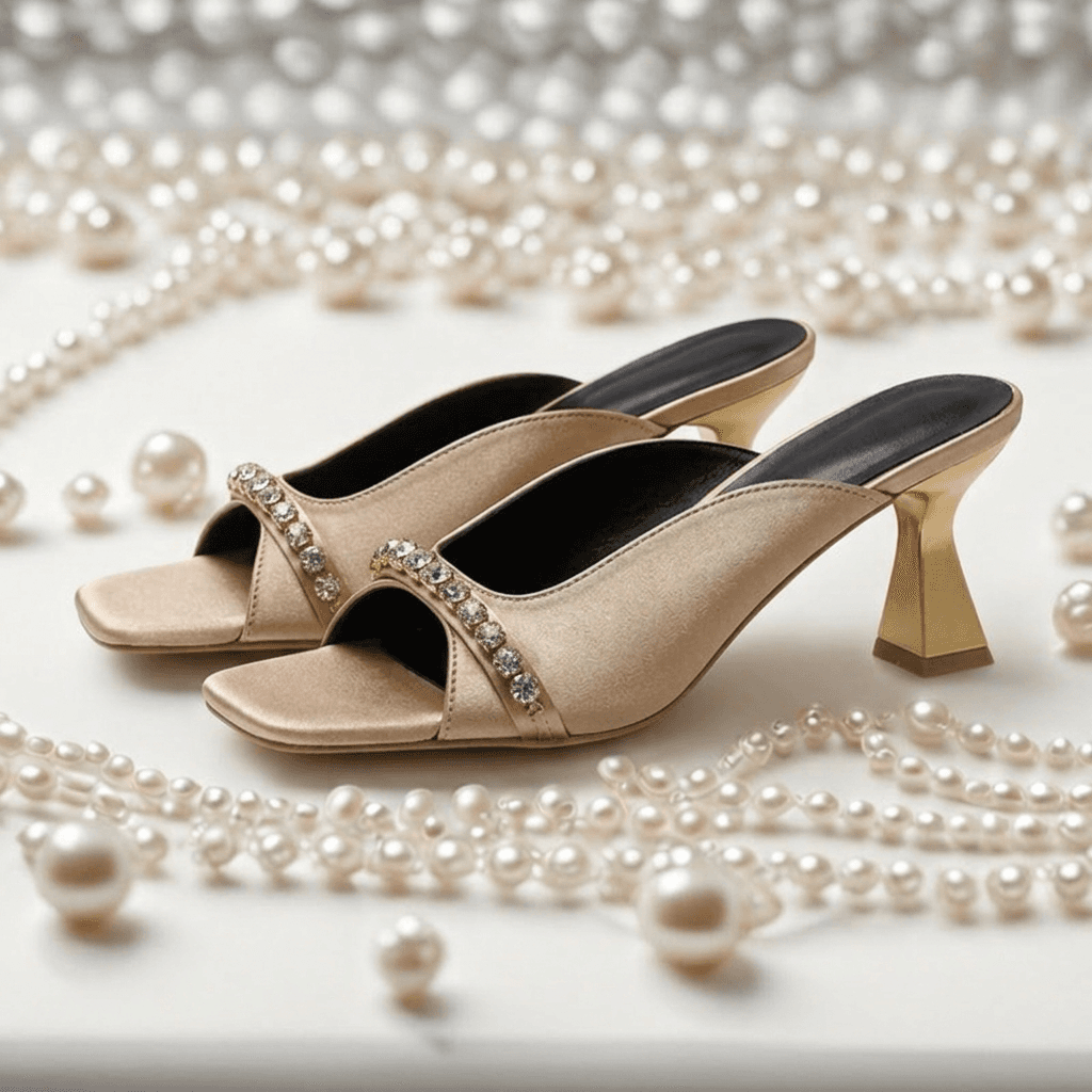 Women's Vintage Heels – European Style Open-Toe Sandals With Crystals (Elegant Block Heel Slippers)​
