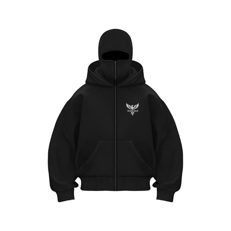 Men's Punk Gothic Zip-Up Hoodie With Double Hoods, Loose Fit, Long Sleeve, Streetwear, Casual Wear For Fall & Winter​​