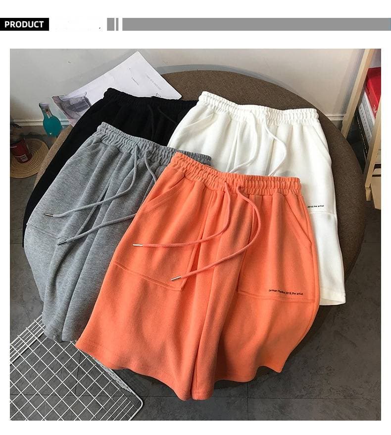 Women's Clothing Simple Letter Print Casual Shorts Women's Summer New Loose Casual Versatile Slim Wide Leg Hot Pants Black And White