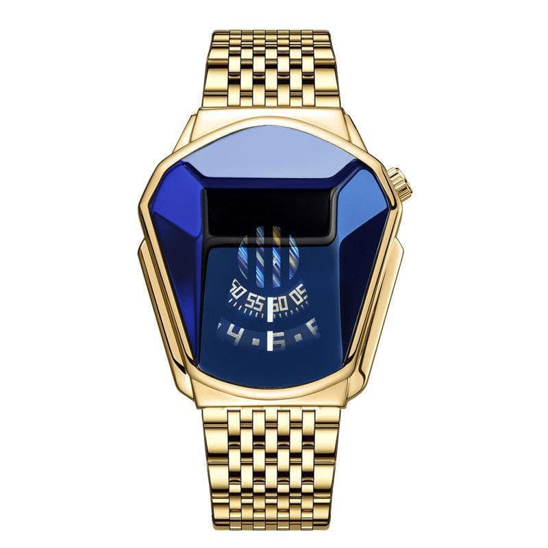 Fashion New Motorcycle Alloy Steel Band Men's Quartz Trendy Dazzling Blue Watch