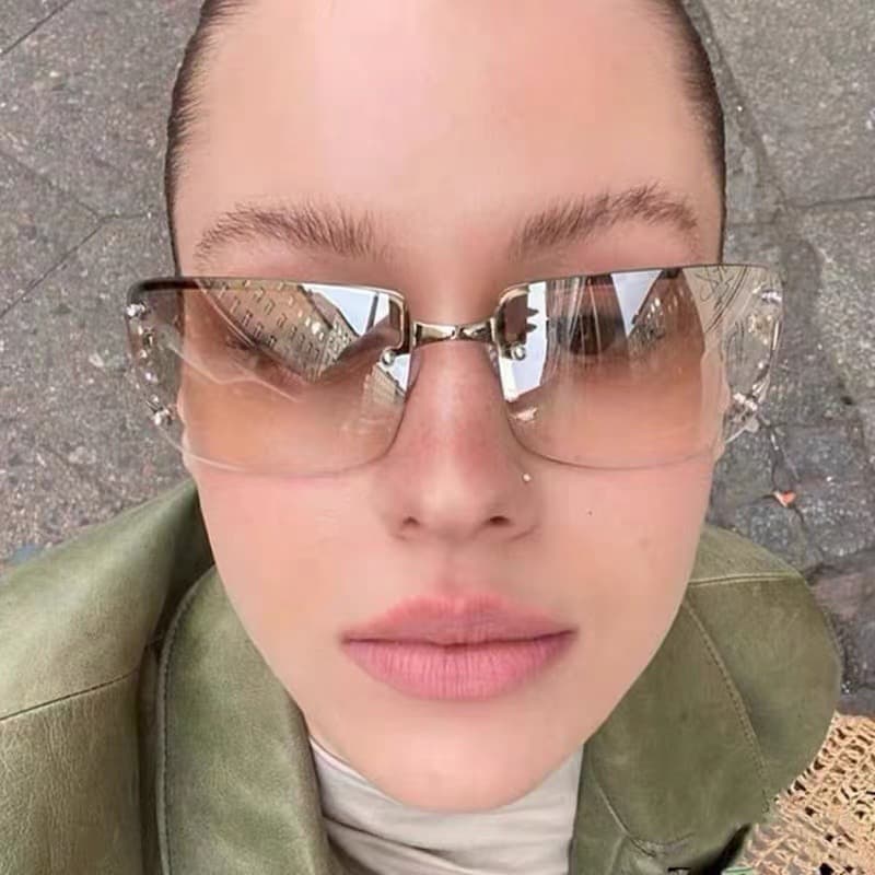 Frameless Sunglasses Y2K Hot Girl Sweet Cool Sunglasses New Square Net Celebrity Personality Diamond Sunglasses For Women