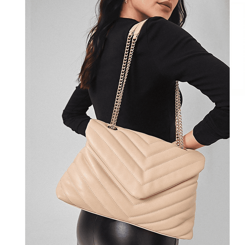 Cross border commuter soft bag single shoulder crossbody handbag women's metal chain embroidery bag V shaped versatile chain diamond bag