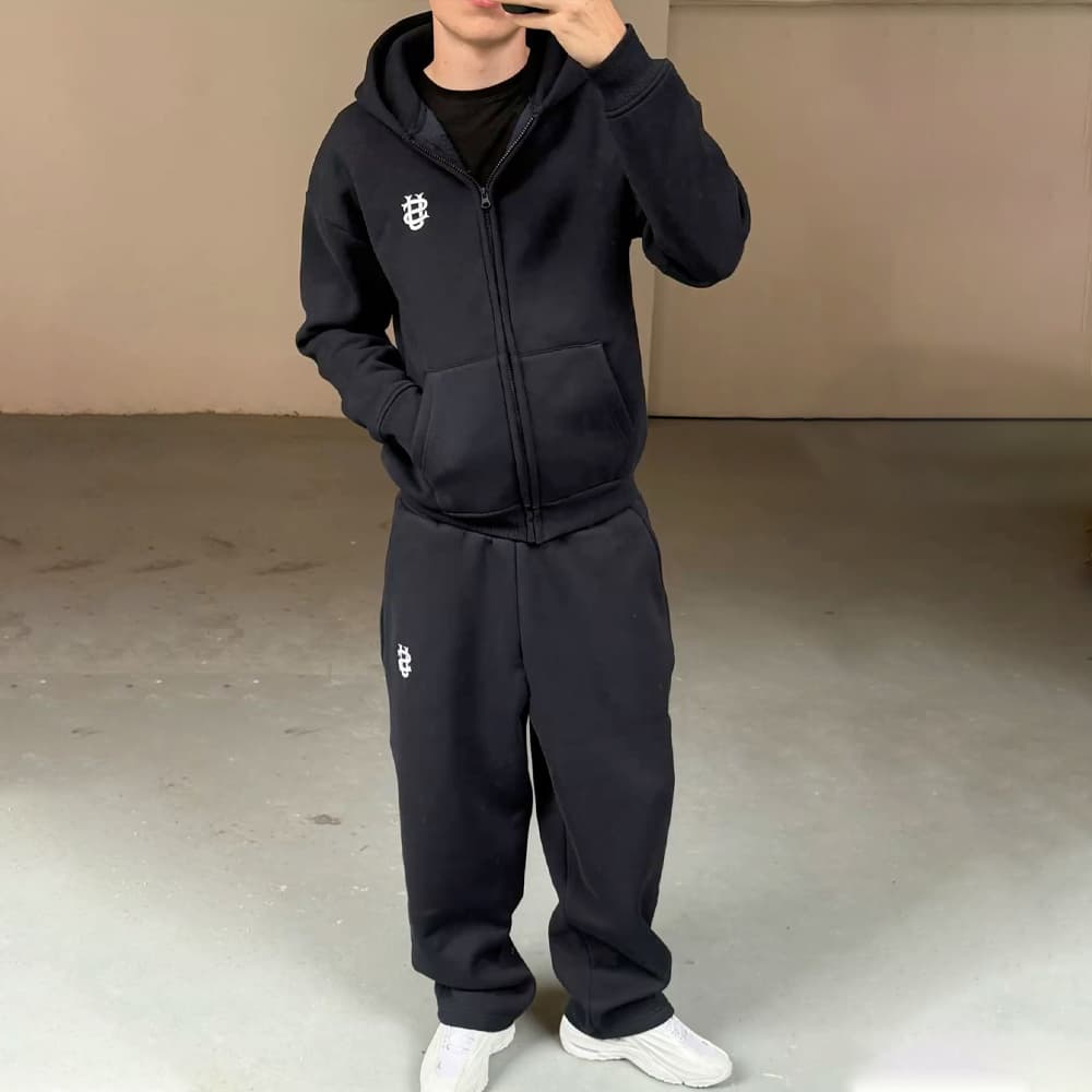 Embroidered Zipper Sweatpants Suit Casual Trousers Suit High Street Rap Street US Size Men's And Women's Sweatpants Suit