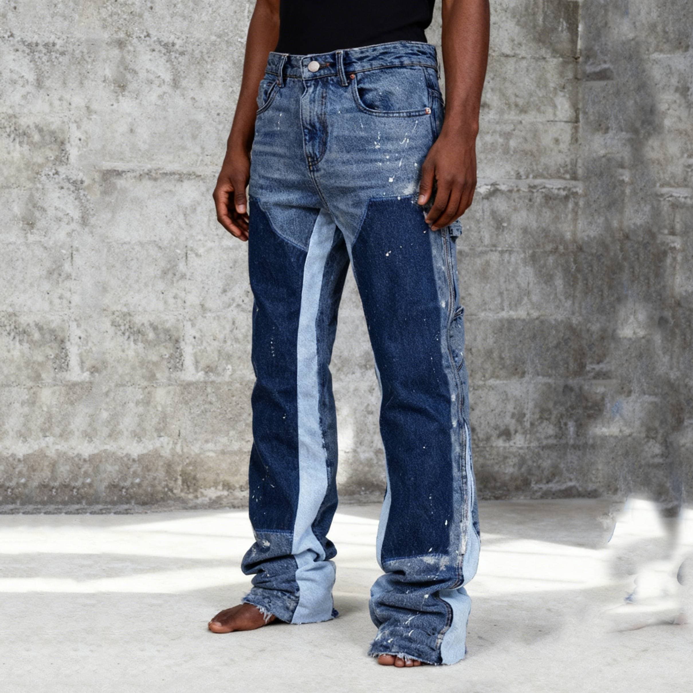 Men's Clothing Men's Color-blocked Graffiti Trendy Jeans, Suitable For All Seasons, Hip-hop Style.