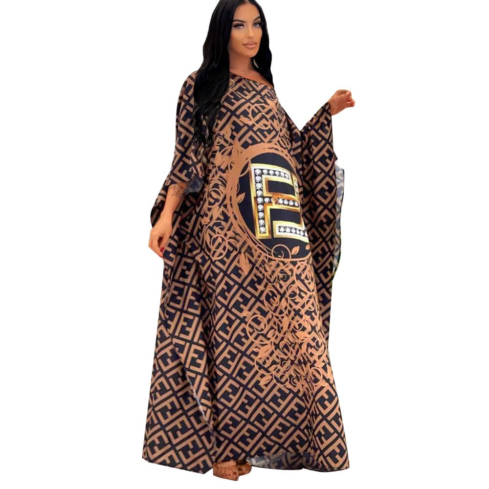 Robe ample imprimée à col rond pour femme