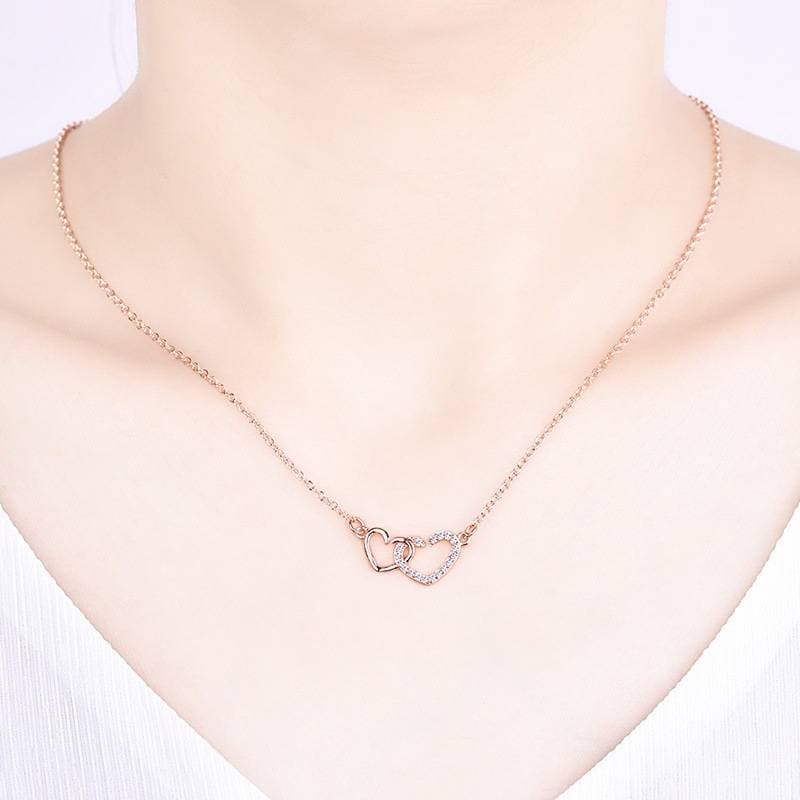 Fashion double heart pendant clavicle necklace elegant ladies heart to heart necklace love shaped diamond female necklace