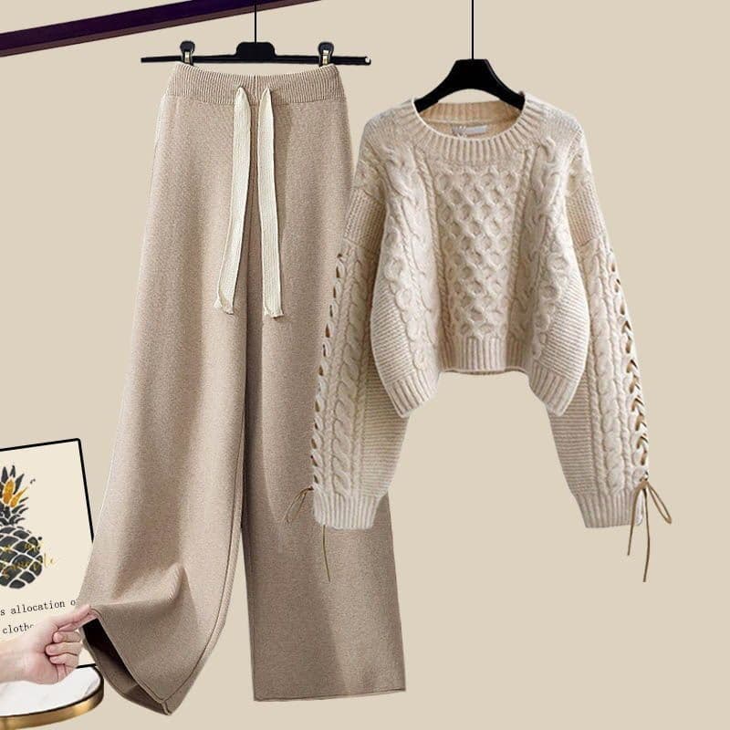 Women's Clothing Large Size Women's Autumn And Winter Suits For Women New Pullover Knitted Sweater For Women Loose Slim Wide Leg Pants Two Piece Suit