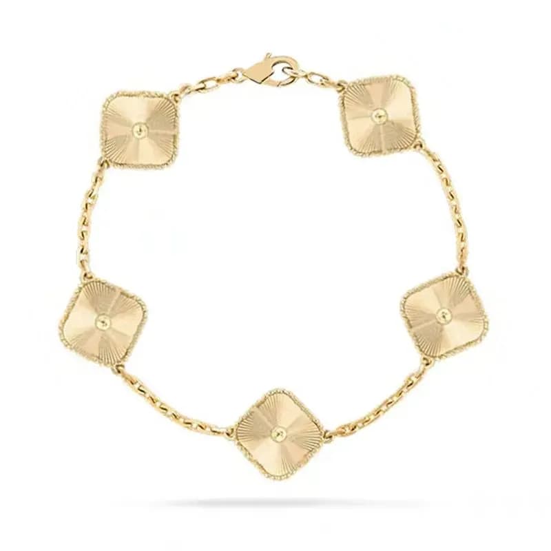 Gold Van Clover Bangle - Crystal Diamond Four Leaf Pendant Bracelet For Women, Wedding & Mother's Day Gift With Box