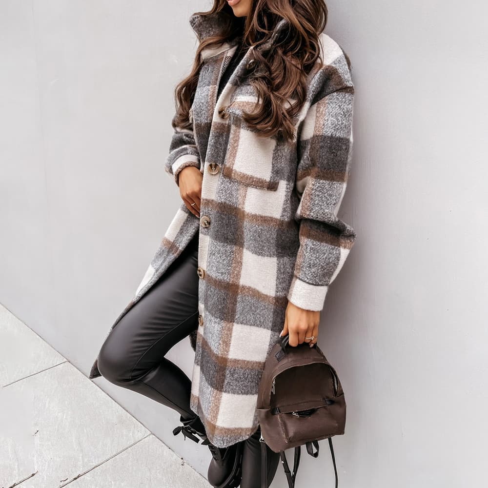 Women's Fashion Long Single Breasted Lapel Shirt Coat Woolen Coat