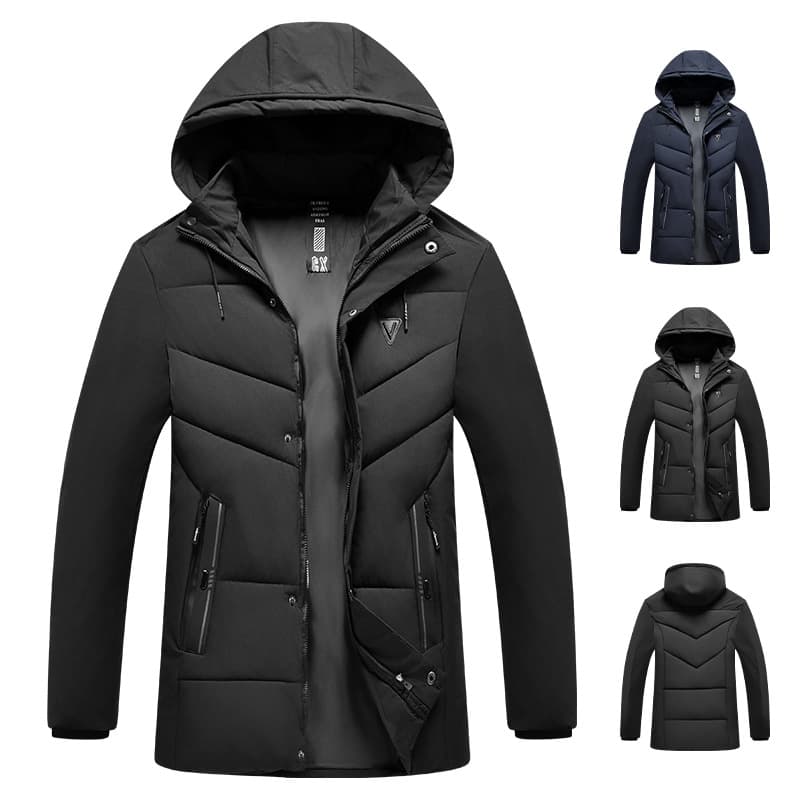 Men's Clothing Men's Thickened Fleece-Lined Hooded Parka Coat - Winter Warm Long Jacket With Multiple Pockets (Black, Navy Blue)​
