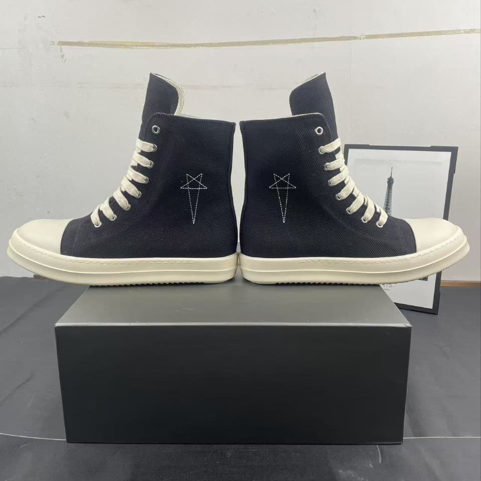 High Top Men's Sneakers with Five Pointed Star Embroidery on Canvas Zipper Short Boots Versatile Couple Style Cloth Shoes