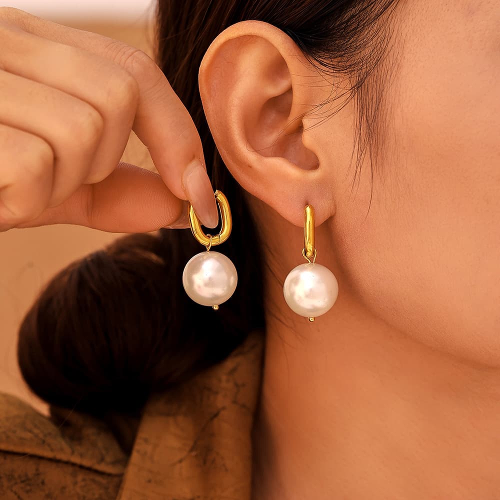 Fang Tang Jewelry Fashion Style U-shaped Earrings Shi Jia Pearl Earrings Jewelry Stainless Steel Earrings