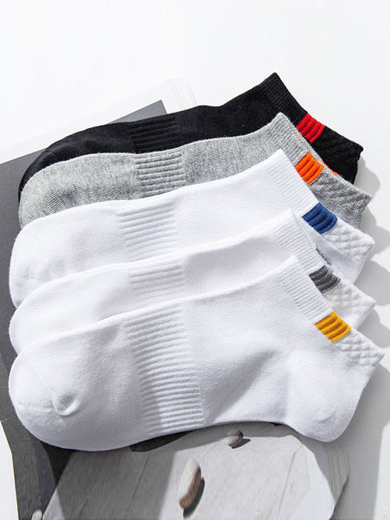 5 Pairs Fashionable Cloth Standard Boat Spring And Summer Thin Style Mens Solid Color Casual Sports Socks