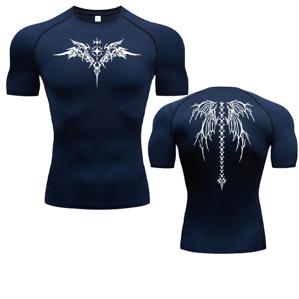Men's Anime Y2K Print Running Compression T-Shirt Quick Drying Breathable Long Sleeved Fitness Sportswear in White/Black