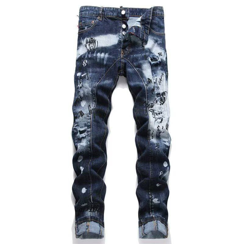 Men's Clothing Dark Coating Wax Brush One Knife Cut Erosion High Street Casual Hole Jeans