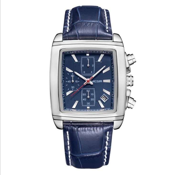 Montre de sport pour homme multifonction, aiguilles lumineuses, affichage de la date et étanchéité jusqu'à 30 m - Boîtier en acier inoxydable résistant et bracelet en cuir véritable