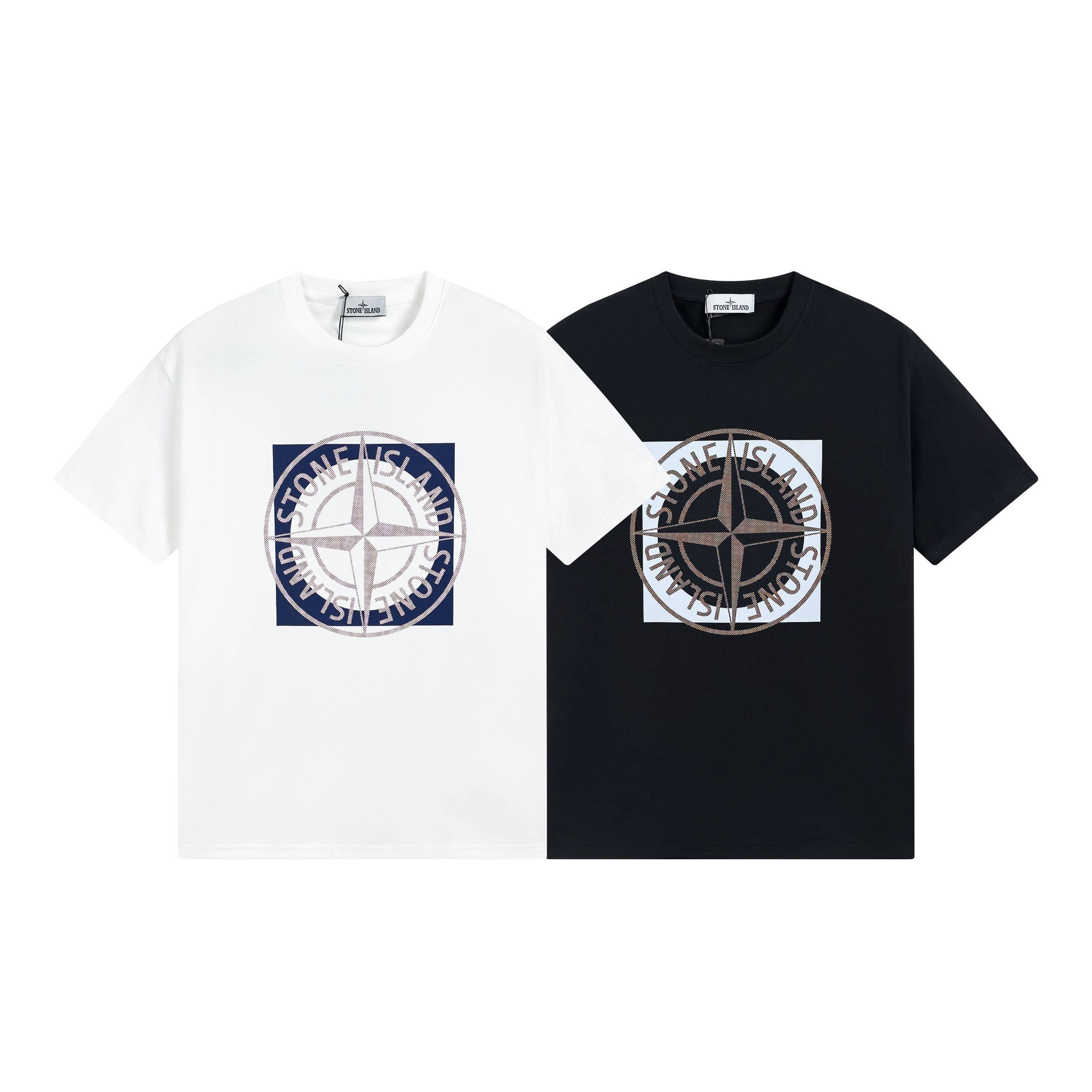 Stone 2024 Island summer new chest large compass print short sleeve Men Women cotton T-shirt