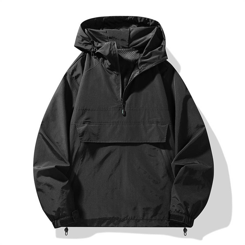 2025 European Version Fashion Hooded Assault Suit Outdoor Windbreaker Outerwear Youth Men's Half Zipper Long Sleeve Loose Hooded Jacket