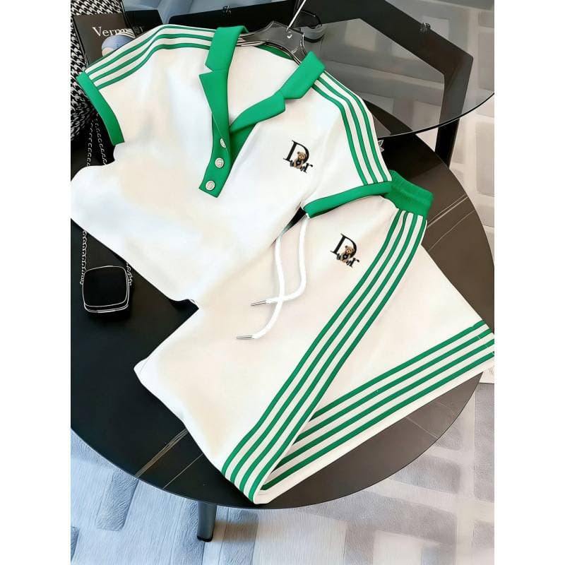 Ensemble décontracté à rayures sport pour femme - Tenue deux pièces décontractée à quatre rayures - 1