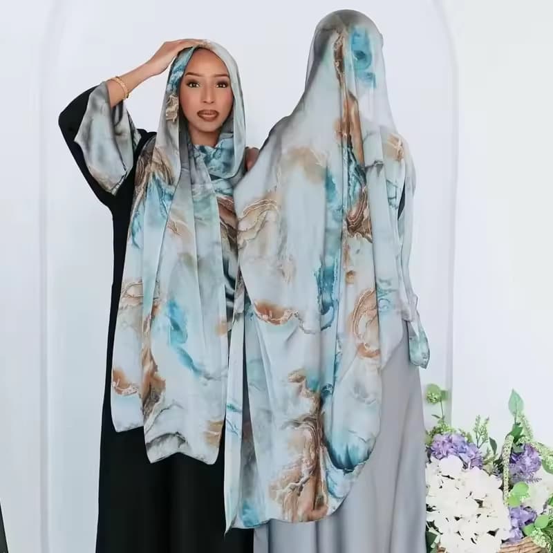 Muslim Headscarf Silk Printed Headscarf National Shawl Senior Marble Printed National Scarf Shawl