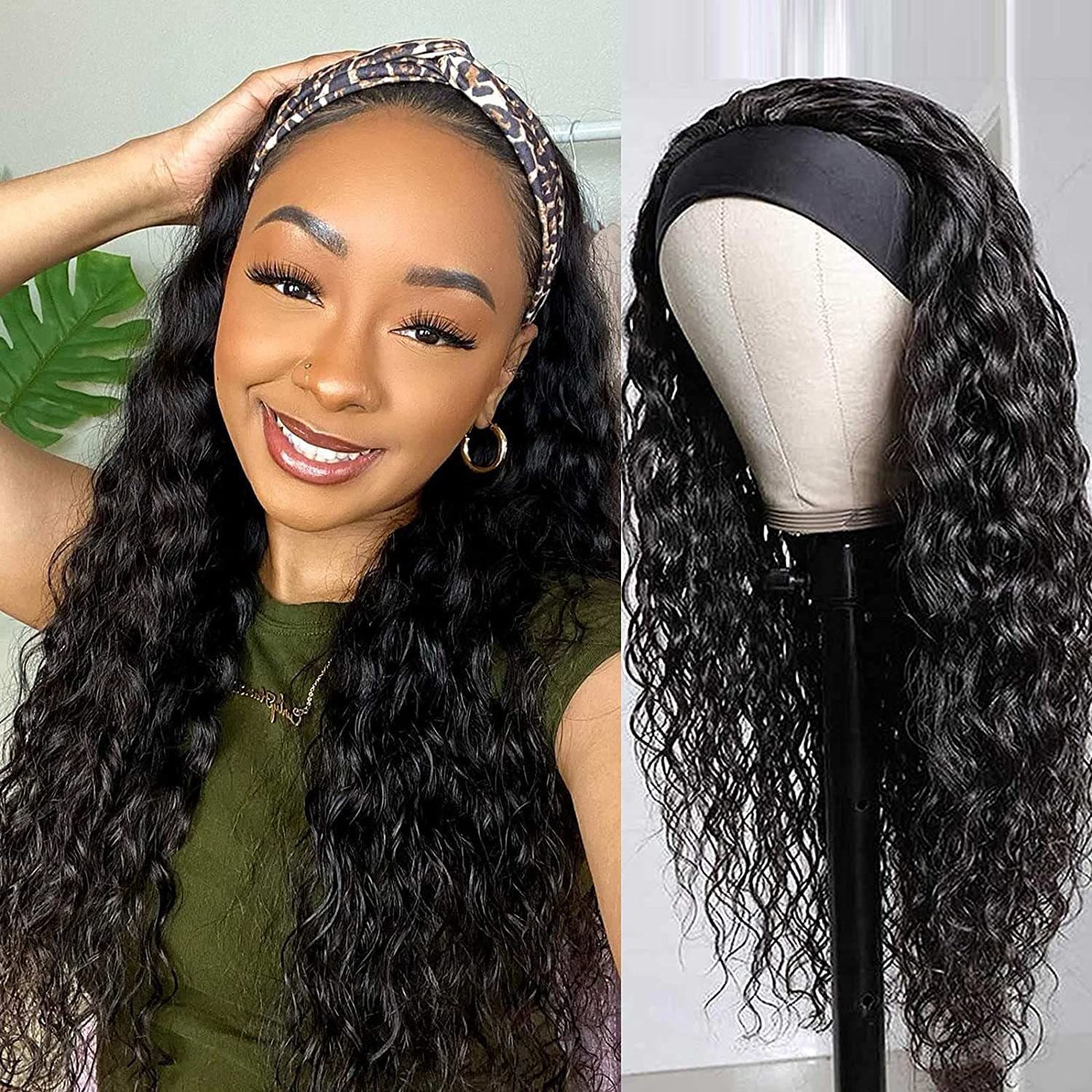 European and American wig Women's Ice Silk Hair Band headband Long Curly Hair African Small Roll wig headband wig headband wig