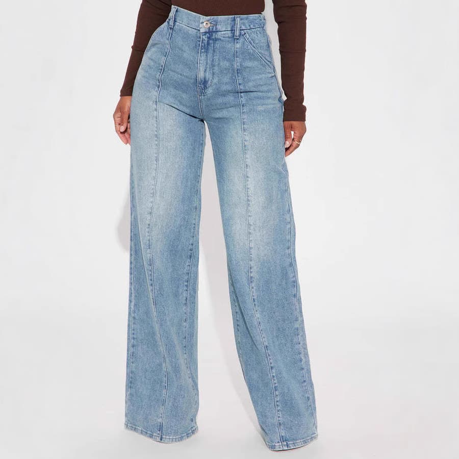 Unisex Relaxed Fit Straight Leg Jeans – High Waist Stretch Denim For Women (Vintage Washed, Comfort Cotton, S-XXL, Blue)