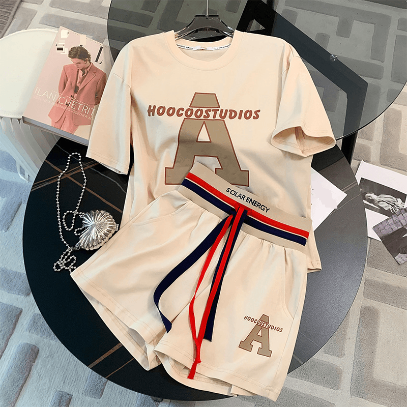 Women's Clothing Casual Sports Suit Summer Loose Shorts Short Sleeves Fashionable Running Two Piece Suit