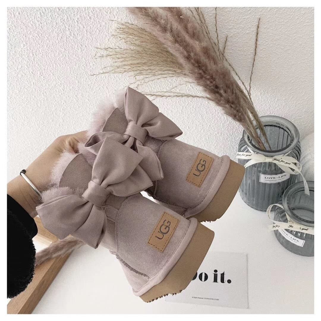 Bottes d'hiver pour femmes, élégantes, confortables et décontractées, style Belle, mini-bottines à nœud papillon. Chaussures pour hommes.