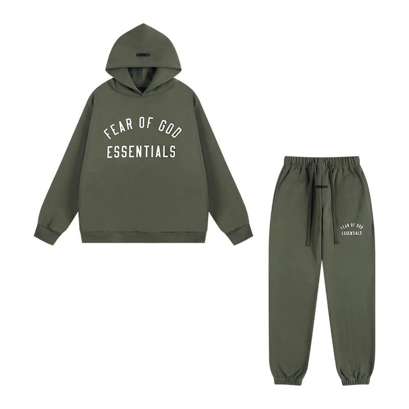 Sweat-shirt ample à double ligne FOG ESSENTIALS Saison 8 avec lettres floquées au dos, en éponge à capuche