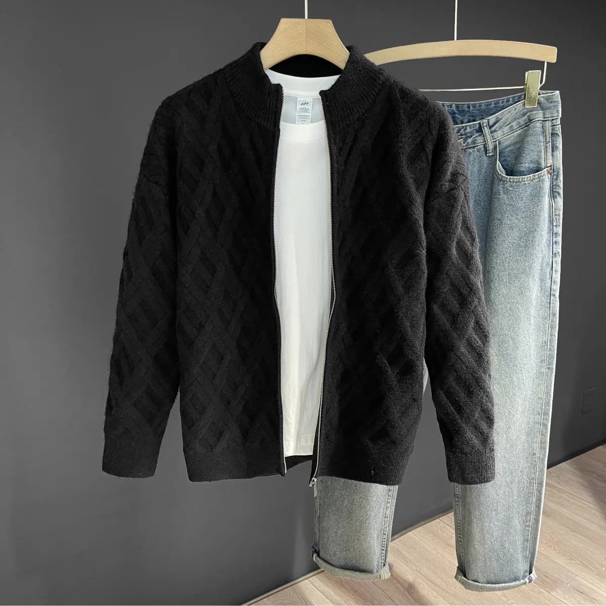 Vêtements pour hommes Cardigan en tricot uni pour hommes - Pull classique à manches longues