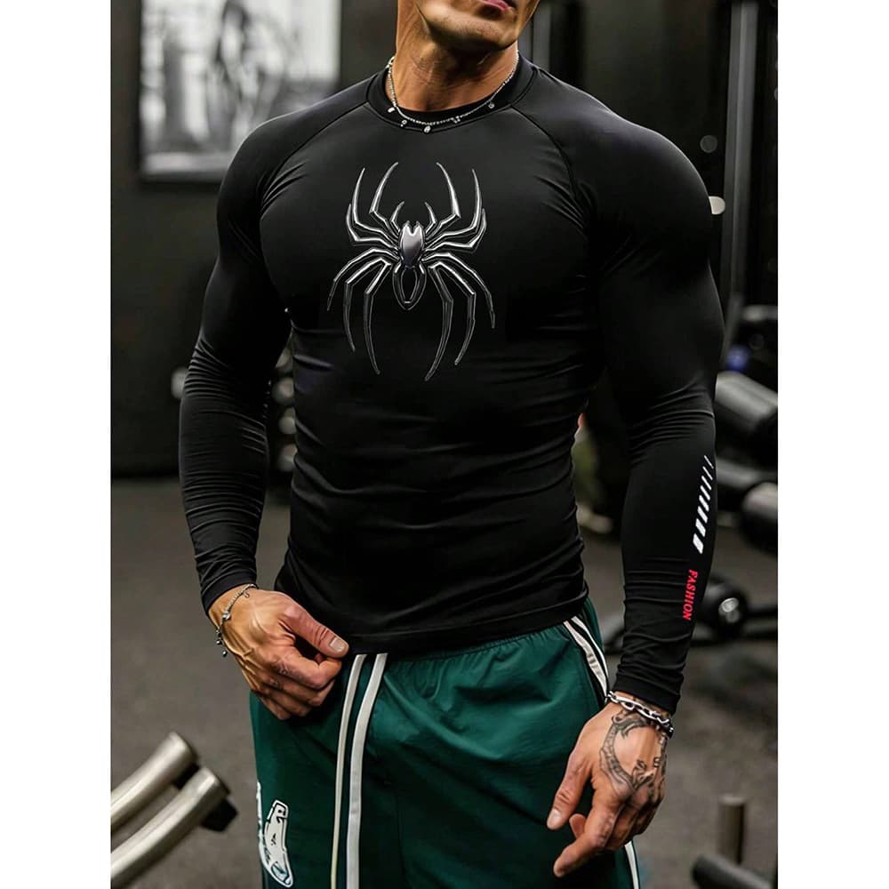 Men's Clothing Quick Drying Printed Sports T-Shirt Long Sleeved Casual Fitness Running Top Tight Fitting