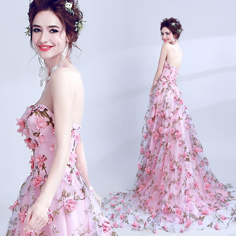 Women's Clothing new bean pink tube top bride wedding banquet annual meeting evening dress