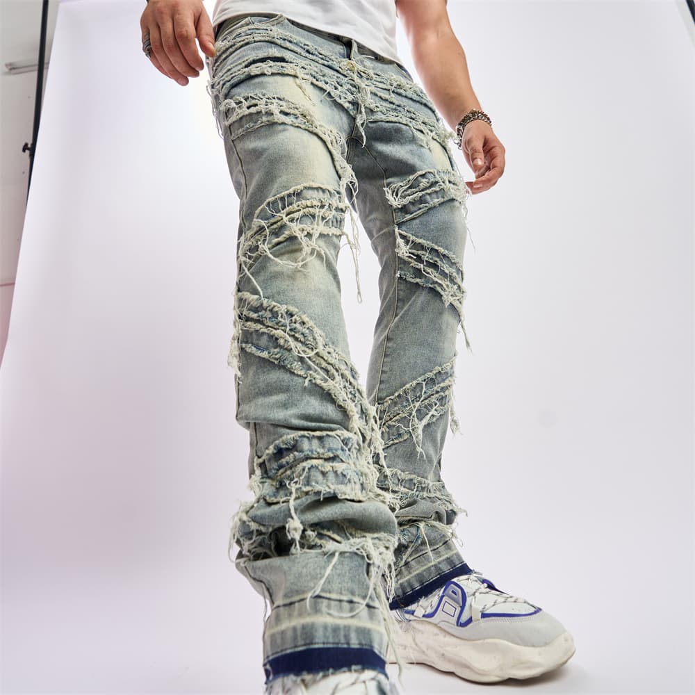 2024 new men's trendy embroidered jeans, fashionable slim fit stretch casual men's jeans