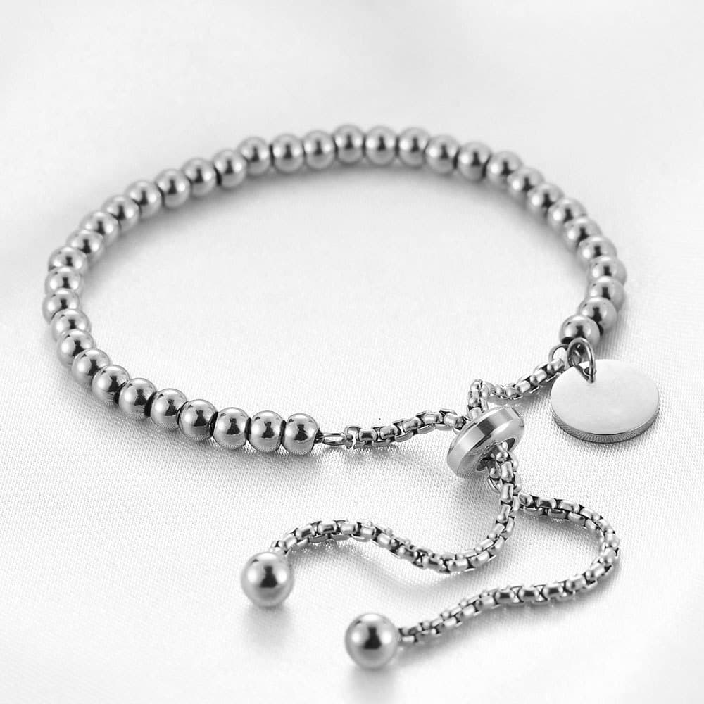 Women's Stainless Steel Simple Fashion Circular Tag Adjustable Bead Bracelet