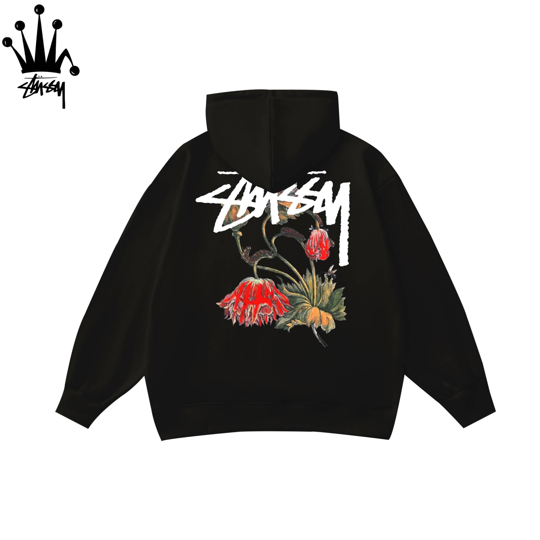 STUSSY Camellia Pattern Printed Hooded Sweatshirt Made Of Pure Cotton Fabric