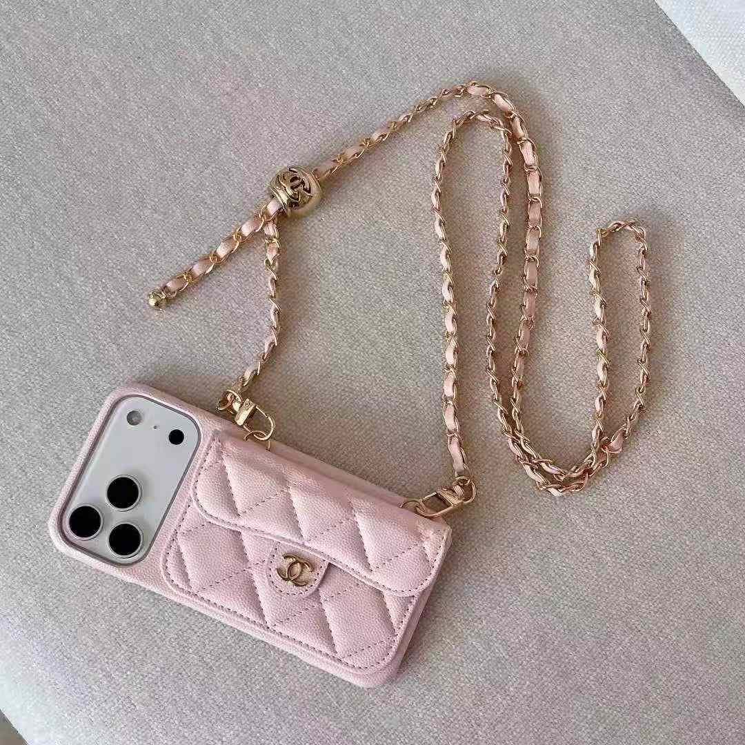 Étui bandoulière de luxe tendance pour iPhone 17, iPhone 16 Pro Max et iPhone 15. Étui de protection élégant en cuir avec chaîne pour iPhone 14