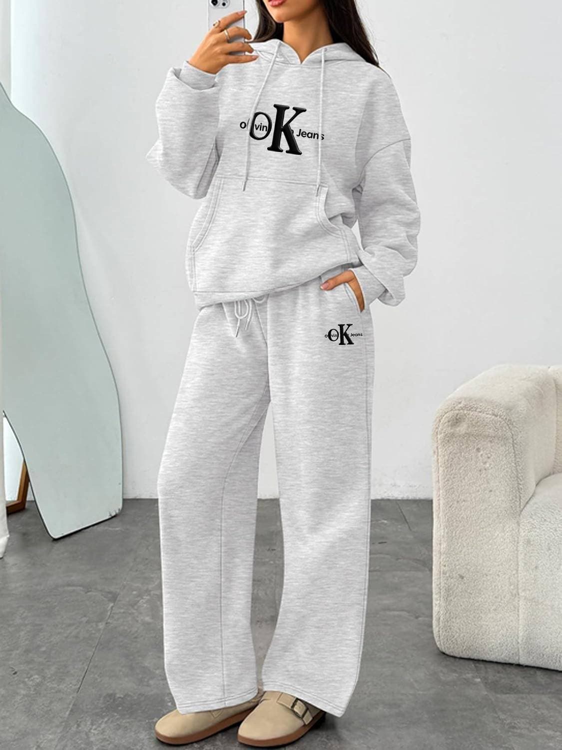 Women's High-End Casual Sports Suit Trendy Fashion Brand Jacket With Wide Leg Pants Spring New Style Two-Piece Set