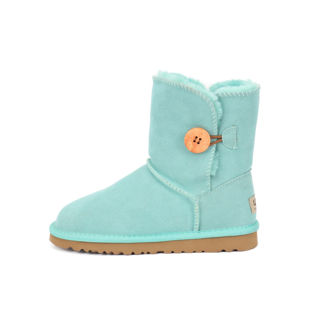 Bottes de neige pour femmes avec boucles en bois, en cuir véritable, polyvalentes, chaussures d'écolière, bottes épaisses doublées de fourrure.