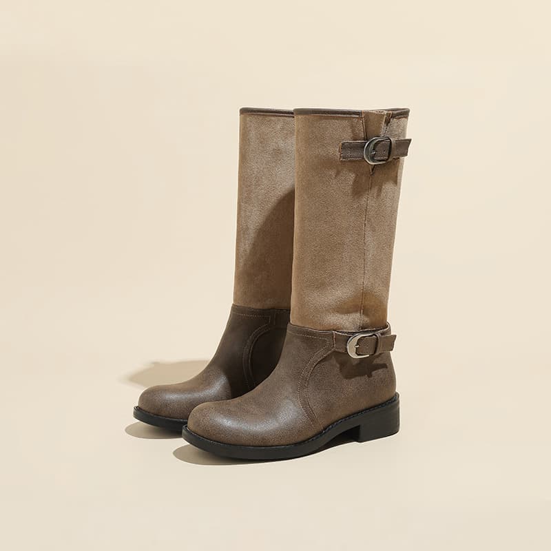 Women's Shoes Retro Wide Tube Knight Boots Women's Flat Boots Large Tube High Boots Western Boots Pile Boots