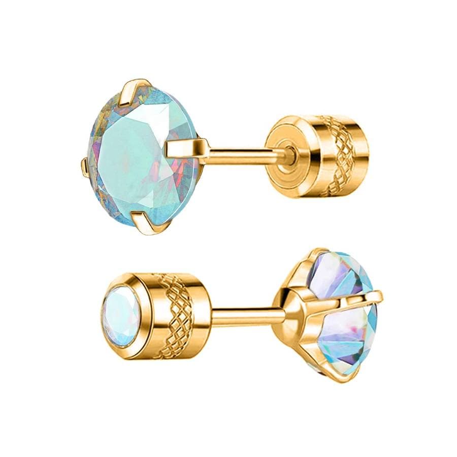 1 Pair 4mm-8mm AB Diamond Laser Sparkling Zircon Stud Earrings Elegant Minimalist Style Stainless Steel Screw-in Ear Jewelry Daily Casual