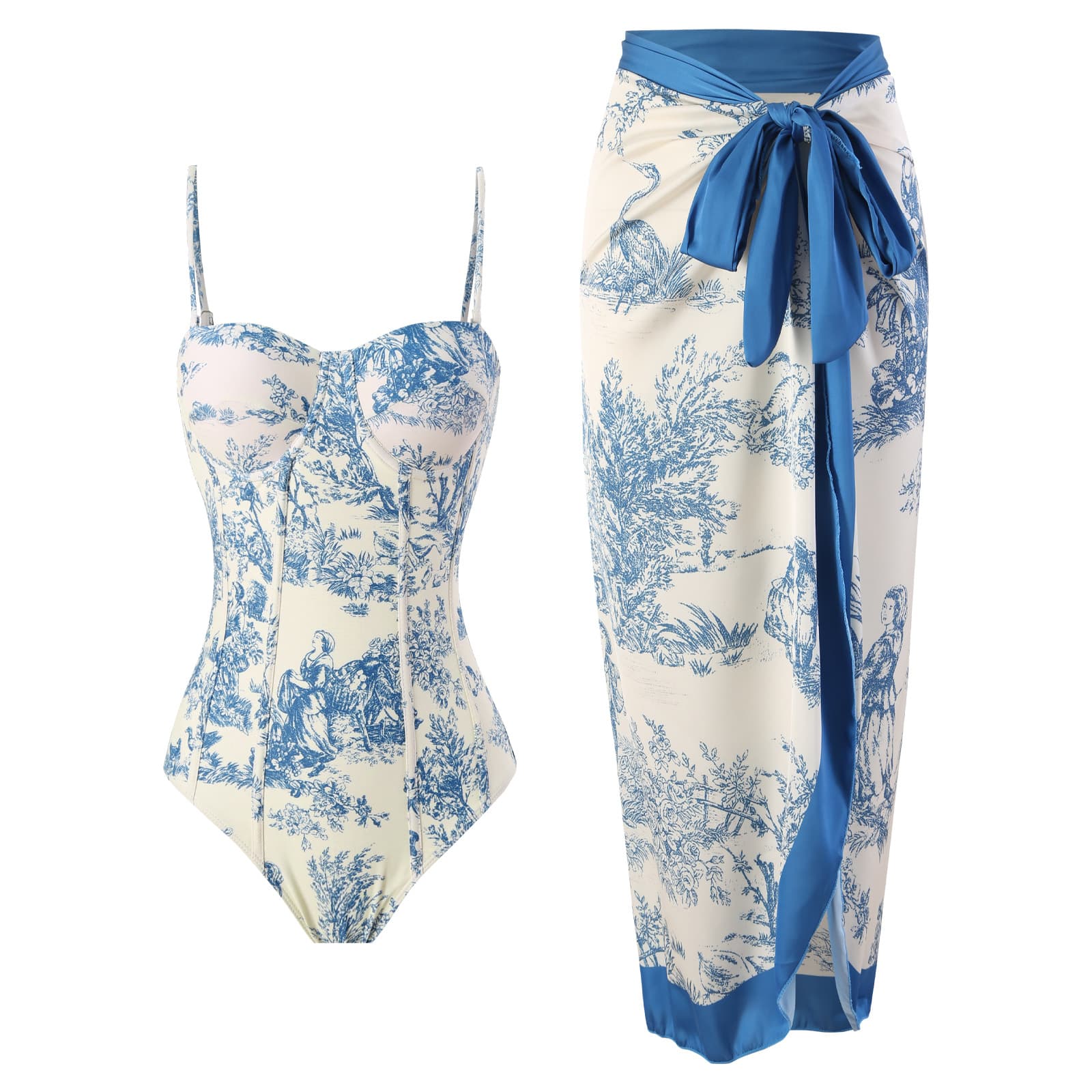 Women's Clothing New One Piece Swimsuit For Women, Tight Fitting, Slimming, Retro Strapped Sunscreen Long Skirt, Two Piece Hot Spring Swimsuit