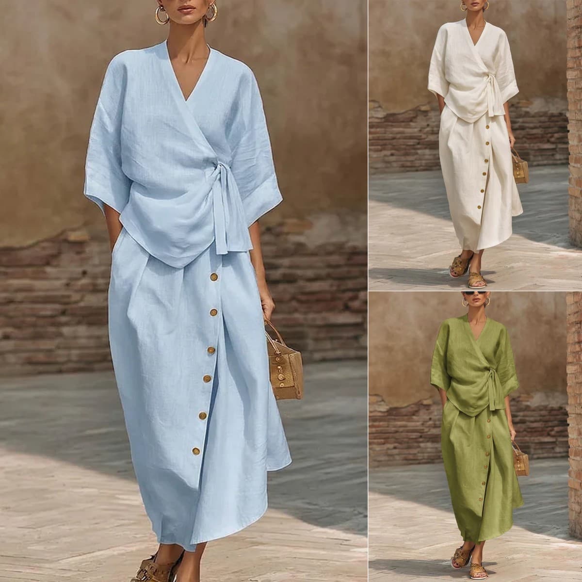 Women's Clothing Women's Casual Loose Dress Two Piece Set Solid Color Spring Summer For Formal & Casual For Women
