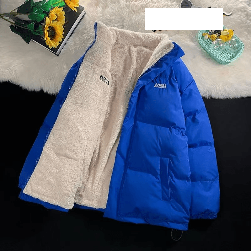 Men's Clothing Winter lamb fleece cotton coat for men trendy brand loose warm cotton jacket double sided wear stand collar thickened cotton coat