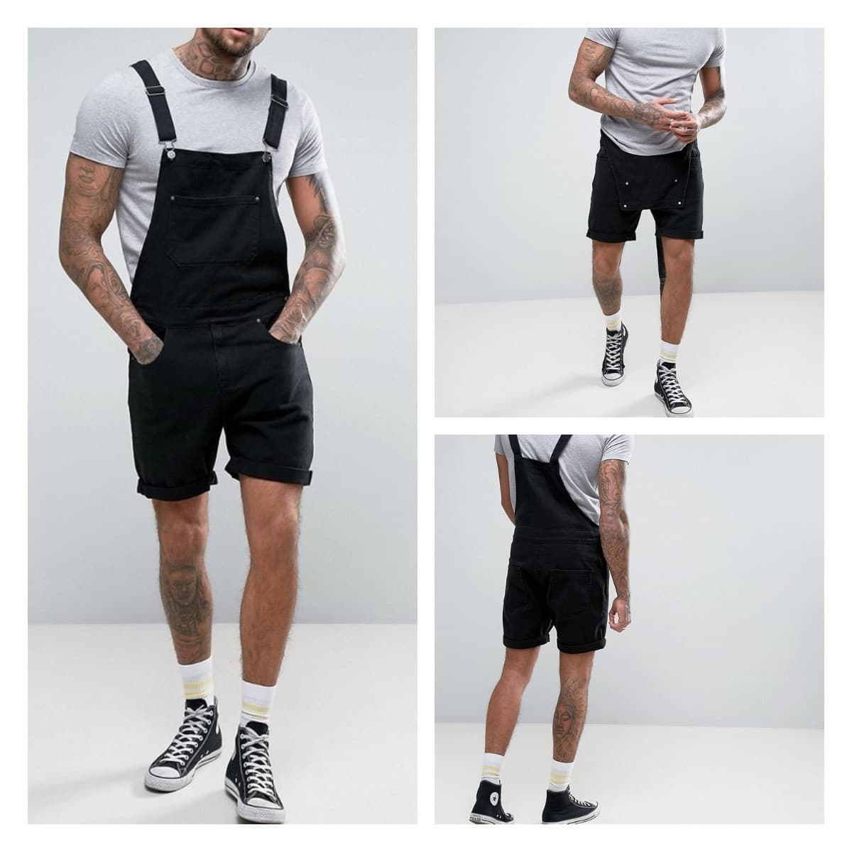 Men's Clothing Denim White Black Rim Shorts Jumpsuit Overalls