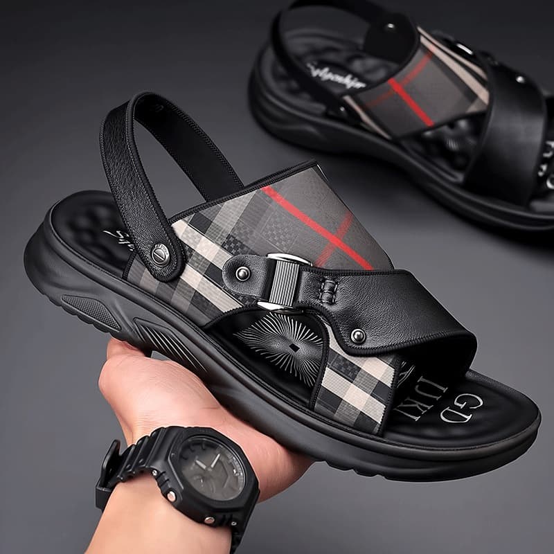 First Layer Cowhide Beach Shoes Soft Sole Latex Cushion Men's Summer New Two-Way Slippers Outdoor Sandals