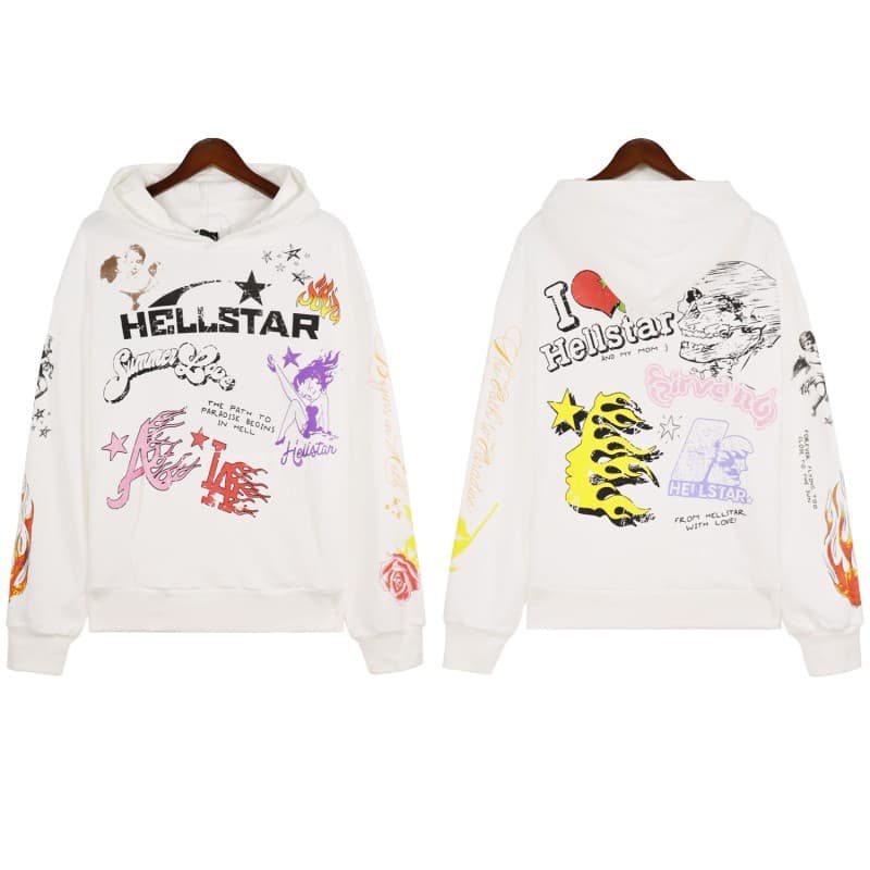 Sweat à capuche décontracté Hellstar délavé et usé avec impression de tête de Heavy Industry