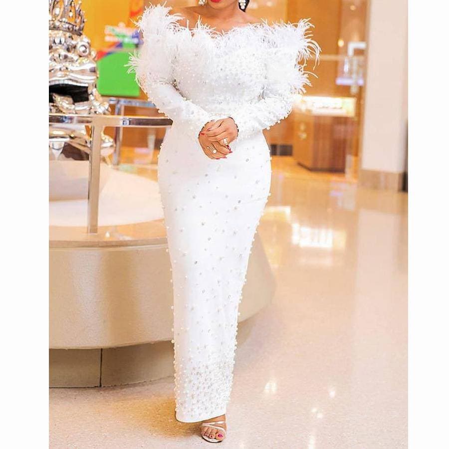 Women's Clothing Autumn And Winter Beaded Hip Sexy Dress
